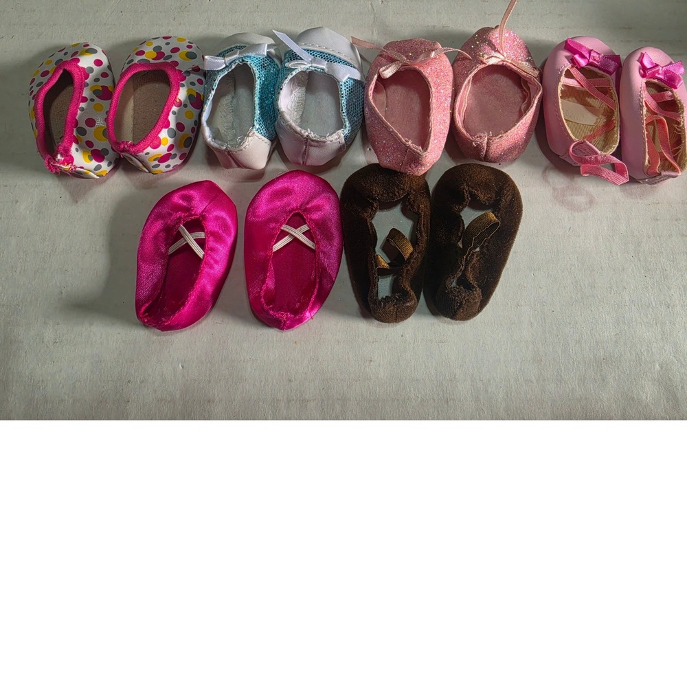 6 Pair Lot 18 Inch Doll Shoes Ballet Flats Slippers Pink Glitter Sequin Satin
